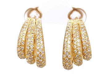 Circa 1980s 1.0 Carat Pavé Diamond Three Row Graduated Hoop Earrings in 18K Gold, FD#242A-ATL