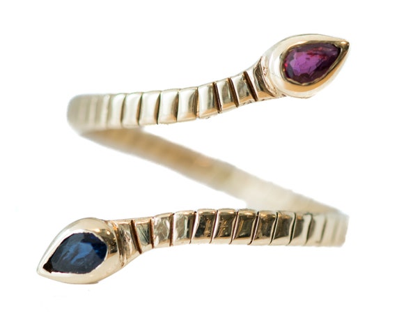 Vintage 14K Yellow Gold Two Headed Serpent Ring: … - image 3