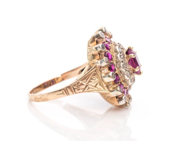 Circa 1950s Ruby, Diamond, 14k Rose Gold Ring, VJ… - image 3