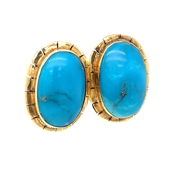 Circa 1960s Retro Oval Turquoise Earrings in 14 K… - image 2