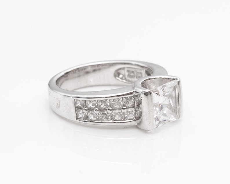 Sterling Silver Ring Circa 1980s Princess Cut CZ VJ #792