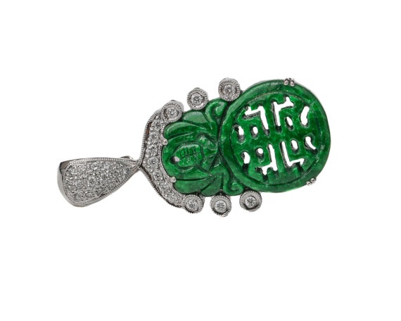 1960s 0.50 Carat Diamond and Scarab Jade Pendant … - image 2