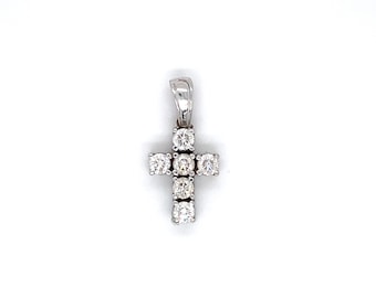 Circa 1990s 1.0 Carat Diamond Cross Pendant in 14K White Gold, FD#1597A