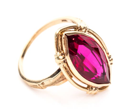 1960s Simulated Ruby & 10k Yellow Gold Ring, VJ #… - image 2