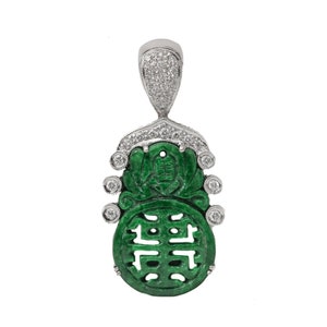 1960s 0.50 Carat Diamond and Scarab Jade Pendant 18 Karat White Gold, VJ#64