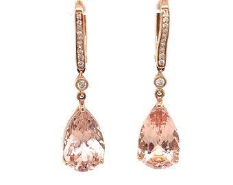 5.0 CTW Pear Morganite and Diamond Dangle Earrings in 14K Rose Gold, FD#146A-ATL