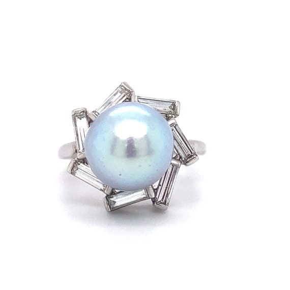 Circa 1950s Tahitian Pearl and Diamond Ring in Pl… - image 1