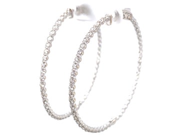 Circa 1990s 2.60 Carat Inside Out Diamond Hoop Earrings in 18K White Gold, FD#246A