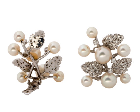 Circa 1950s Pearl and Diamond Earrings, VJ#340A - image 2