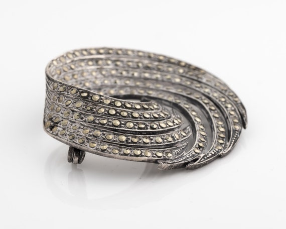Vintage Sterling Silver & Marcasite Swirled Brooc… - image 5