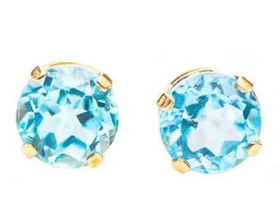 Circa 1950s Blue Topaz and 14k Yellow Gold Earrin… - image 1