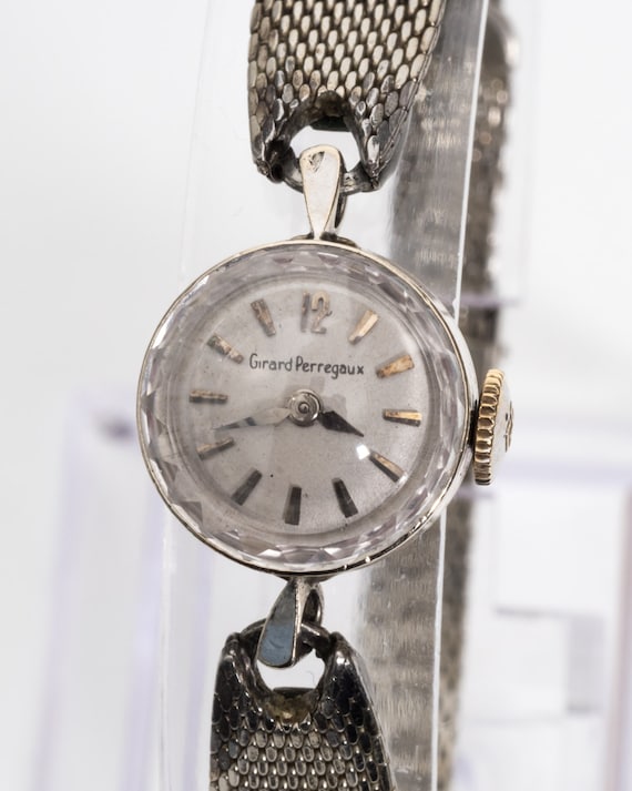 Vintage 1960s Girard Perregaux Crystal 14k White Gold Winding