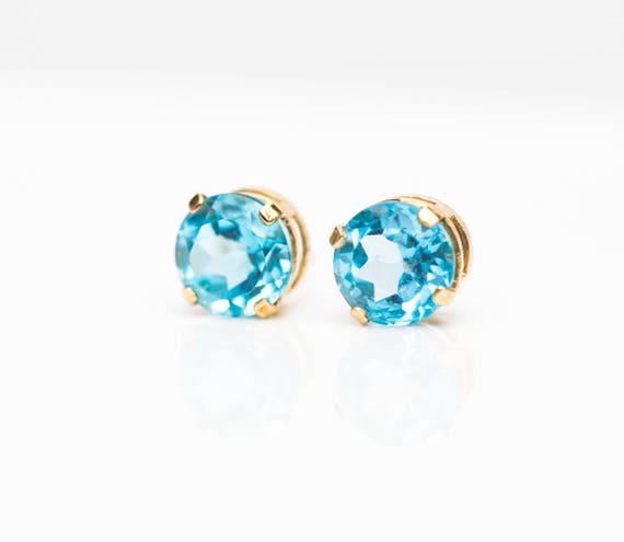 Circa 1950s Blue Topaz and 14k Yellow Gold Earrin… - image 2