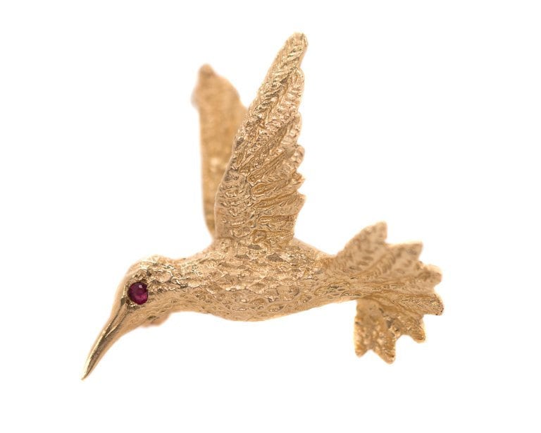 Circa 1970s Engel Brothers 14 Karat Yellow Gold Hummingbird Brooch, VJ ...