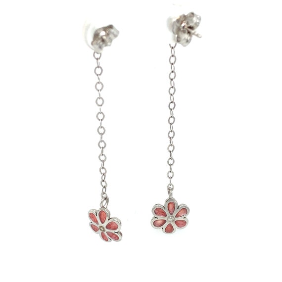 Circa 1990s Pink Enamel Flower Drop Earrings in 1… - image 5