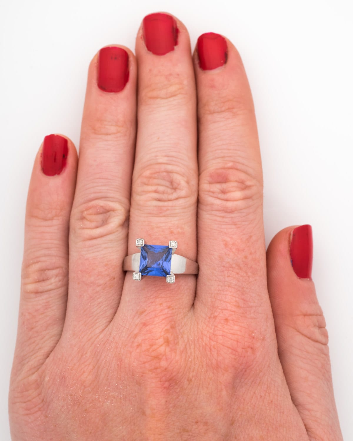 Bague Vintage 1980 Solitaire Saphir Synthétique Sur Monture Plaqué Or - Taille 55 - Neuf Sans Emballage