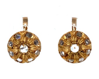 Circa 1930s Lever Back Rose Cut Diamond Dangle Earrings in 14 Karat Gold, FD#67