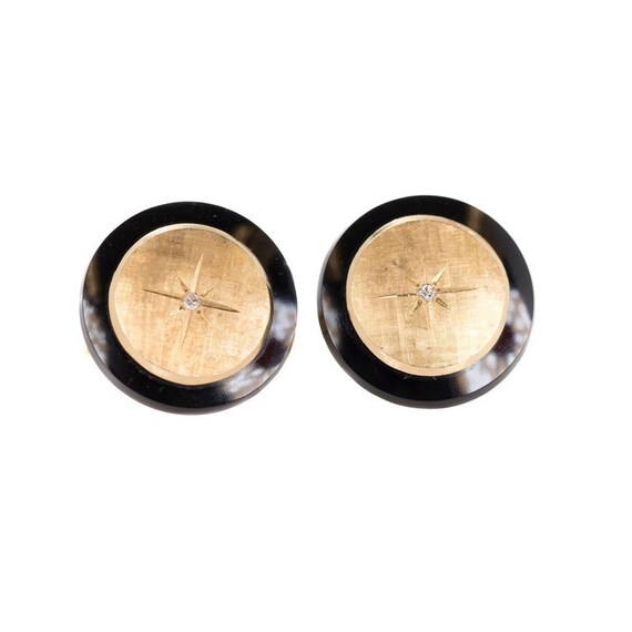 Circa 1940s Onyx, Diamond and 14k Gold Cufflinks,… - image 1
