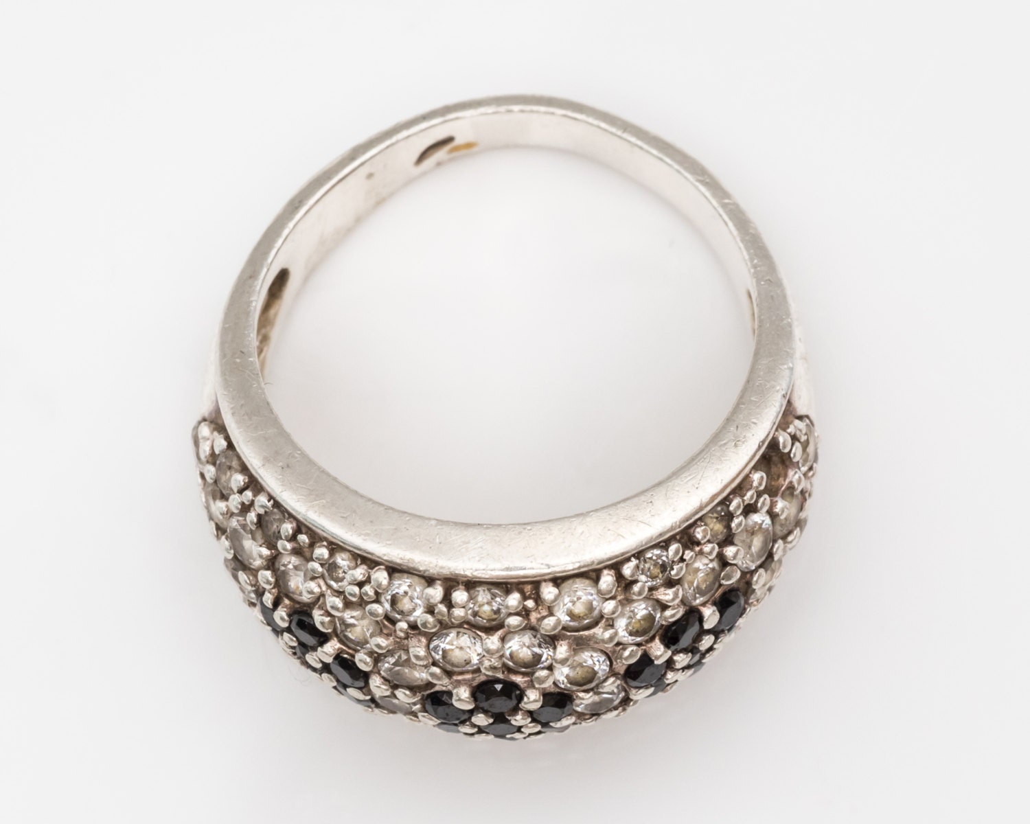 Circa 1980s Vintage Dark Quartz & CZ Floral Cluster Ring