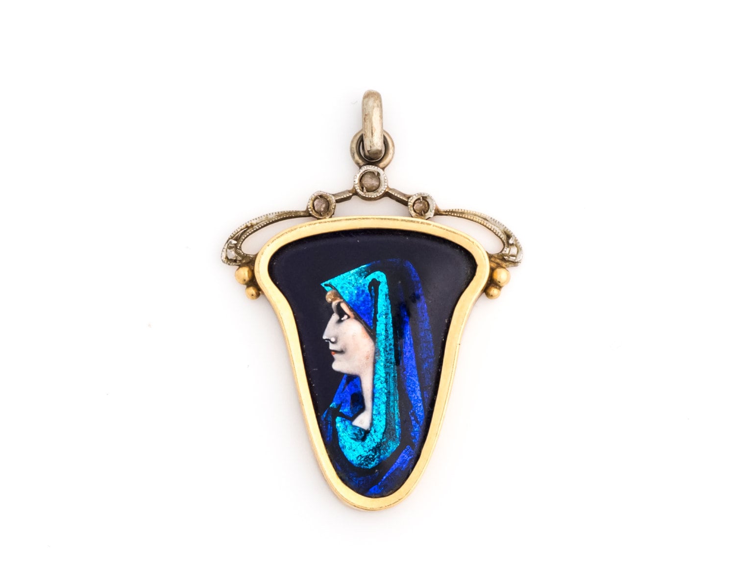 Circa 1920s Art Deco Antique Limoges 9k Yellow Gold & Enamel