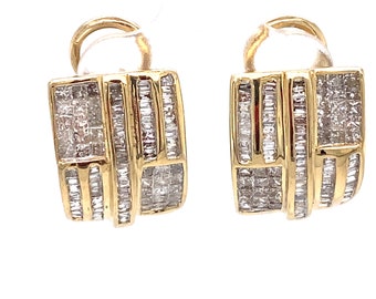 Circa 1980s 1.50 Carat Square Diamond Half Hoop Earrings in 14K Gold, FD#253A