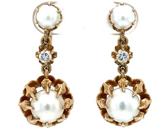 Circa 1950s Pearl and Diamond Non-Pierced Earrings in 14 Karat Gold, FD#102-ATL