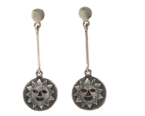 Circa 1940s Sterling Silver Sun Dangle Earrings, … - image 1