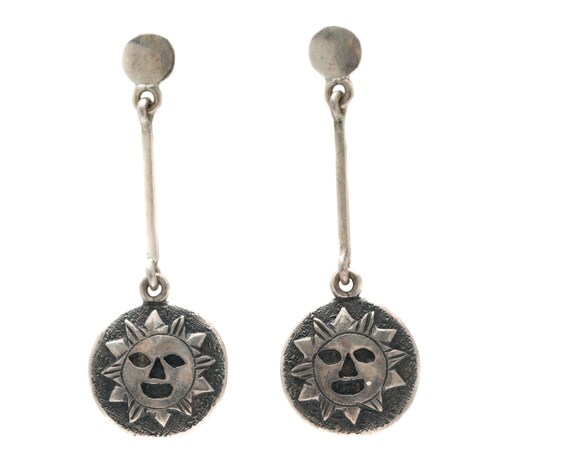 Circa 1940s Sterling Silver Sun Dangle Earrings, V