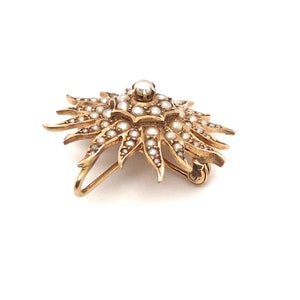 Circa 1890s Birks London Canada Sunburst Seed Pearl Brooch in 15 Karat Yellow Gold, FD1588-ATL image 5