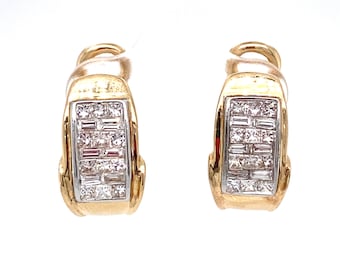 Circa 1980s Baguette and Princess Cut Diamond Earrings in 14K Gold, FD#333A