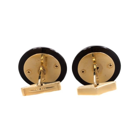 Circa 1940s Onyx, Diamond and 14k Gold Cufflinks,… - image 3