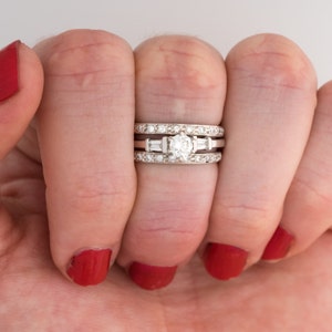 Vintage 14k White Gold Wedding Square Off Band, Midi, or Stacked Diamond Rings, VJ 118 image 5