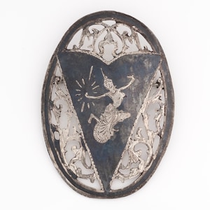 Vintage Thai Siamese Sterling Silver Niello Mekkala Goddess of Lightening Brooch Pin, VJ #569