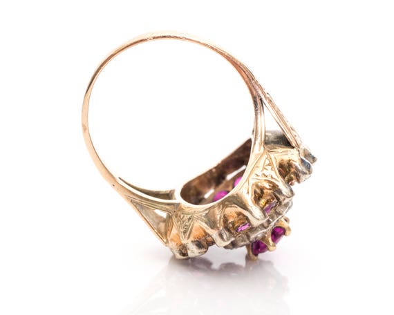 Circa 1950s Ruby, Diamond, 14k Rose Gold Ring, VJ… - image 4