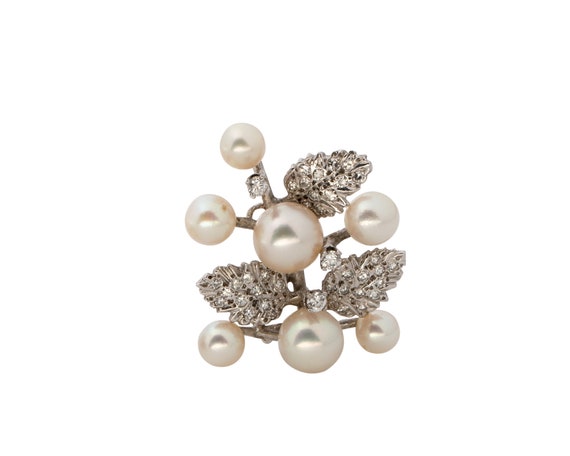 Circa 1950s Pearl and Diamond Earrings, VJ#340A - image 5