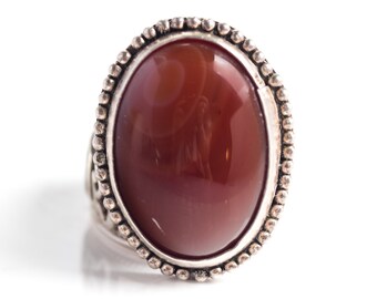 Circa 1970s Sterling Silver & Red Agate Ring, VJ #150