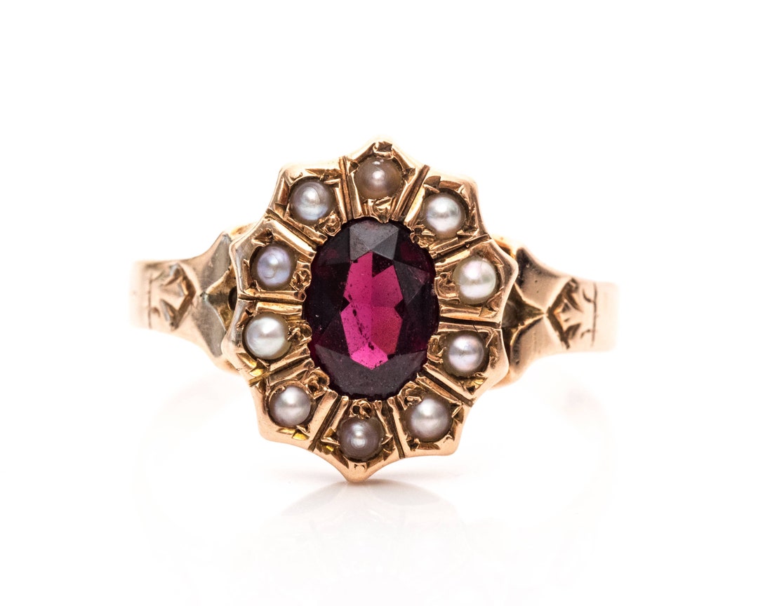 Circa 1890s Victorian Antique Garnet and Pearl 10k Rose Gold - Etsy