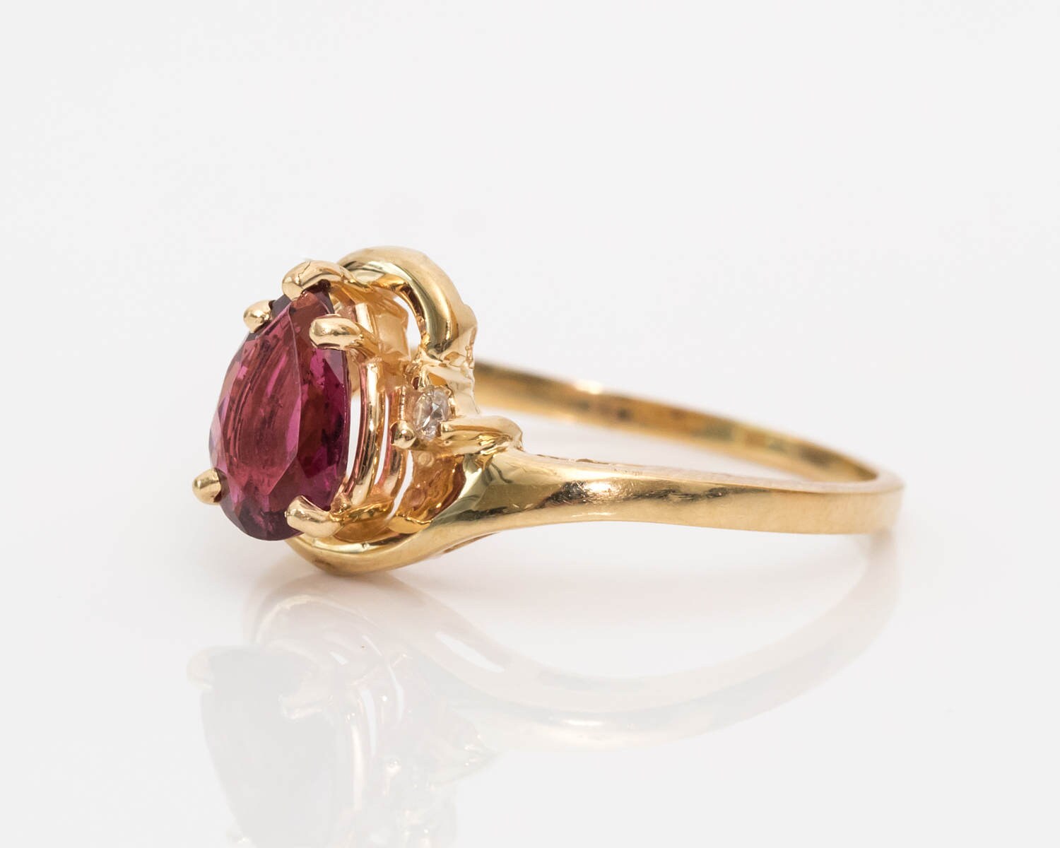 Circa 1960s 14k Yellow Gold Pink Garnet & Diamond Ring VJ | Etsy