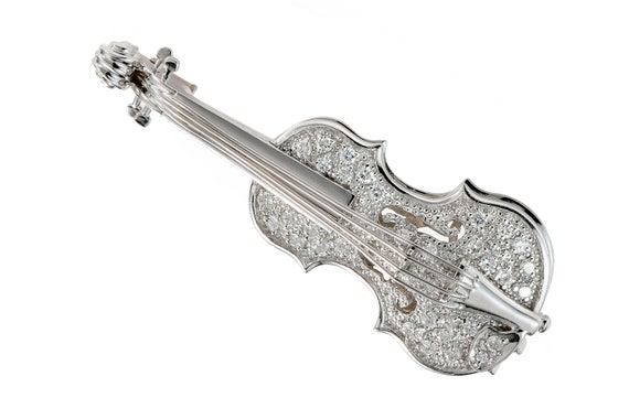 Circa 1990s Diamond Violin Pin Brooch in 18 Karat Gold - Etsy