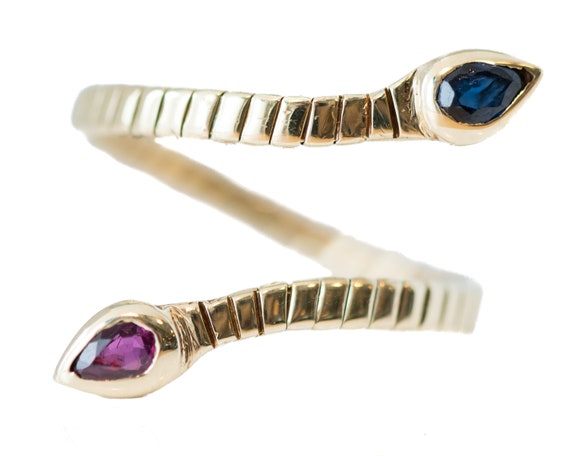 Vintage 14K Yellow Gold Two Headed Serpent Ring: … - image 1