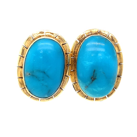 Circa 1960s Retro Oval Turquoise Earrings in 14 K… - image 1