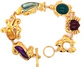 Circa 1990s Multi-Gemstone Sea Animal Link Bracelet in 14K Gold