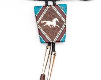 Cravate Bolo Tie (USA) Tête De Cheval Avec Incrustation Turquoise - Unisexe, Neuve
