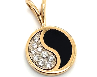 Hawaiian Black Coral and Diamond Yin-Yang Pendant in 14K Gold