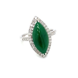 Italian Marquise Jade and Diamond Halo Ring in 18K White Gold, FD#150A-ATL