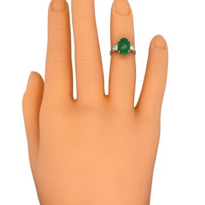 Circa 1930s Oval Green Jade and Diamond Three Stone Ring in Platinum, FD#1702A image 6