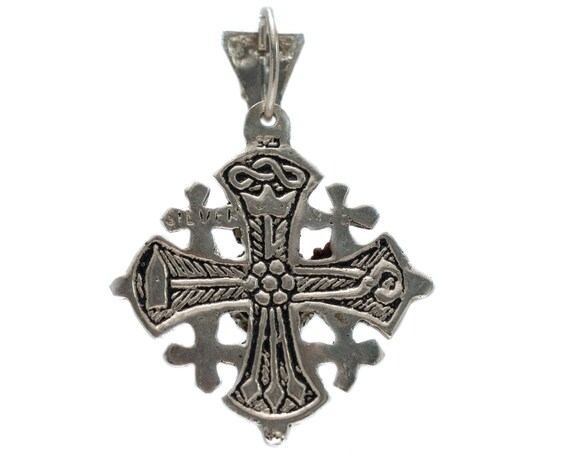 Circa 1940s Silver & Malachite Cross Pendant, VJ#… - image 2