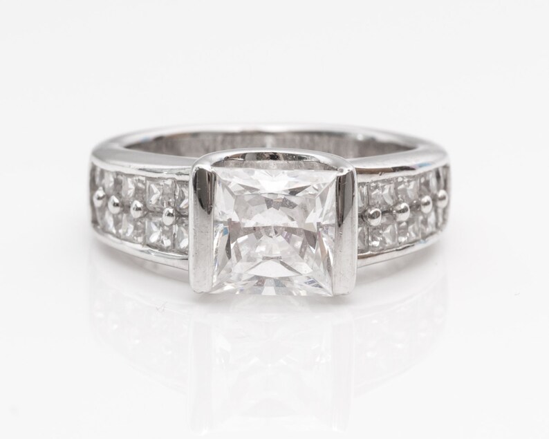 Sterling Silver Ring Circa 1980s Princess Cut CZ VJ #792