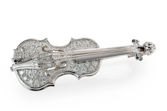 Circa 1990s Diamond Violin Pin Brooch in 18 Karat Gold VJ1186A Etsy