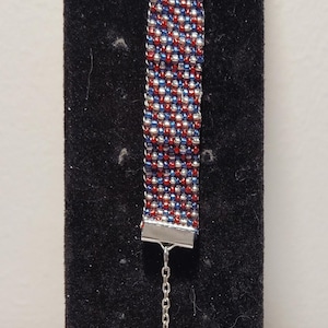 Red White Blue Diagonal Loom Beaded Bracelet